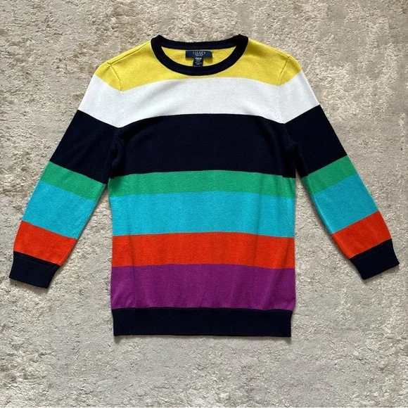 Ralph Lauren Chaps Striped Knit 3/4 Sleeve Rainbow Pullover Sweater Size Medium - Picture 3 of 10